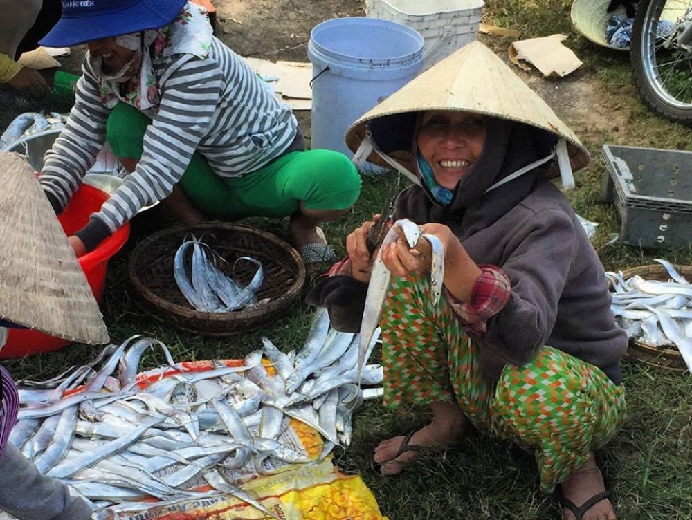 Phơi cá hố ở làng chài Phơi cá hố ở làng chài