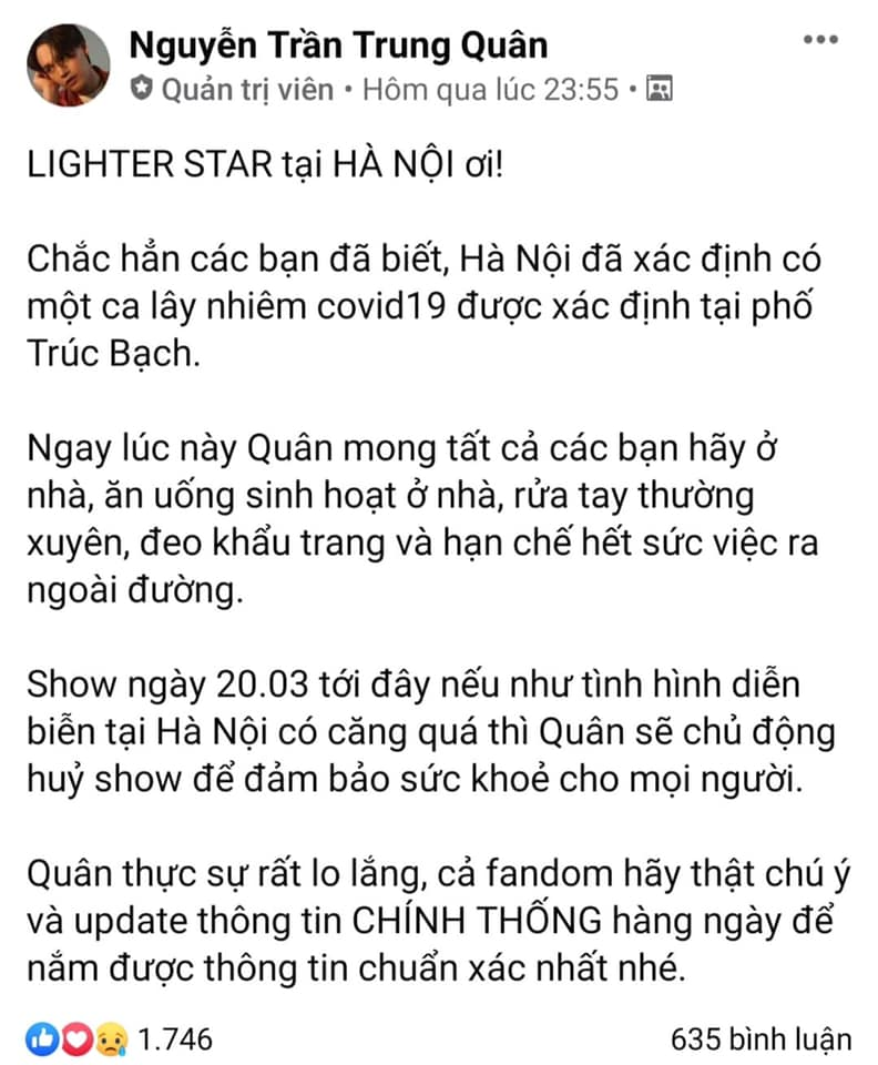 lo so bi huy show vi covid 19 nguyen tran trung quan bi dan mang chi trich du doi