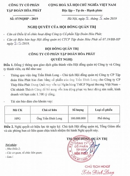 Chủ tịch tập đoàn Hoà Phát thế chấp cổ phiếu vay 1.700 tỷ chu tich tap doan hoa phat the chap co phieu vay 1700 ty