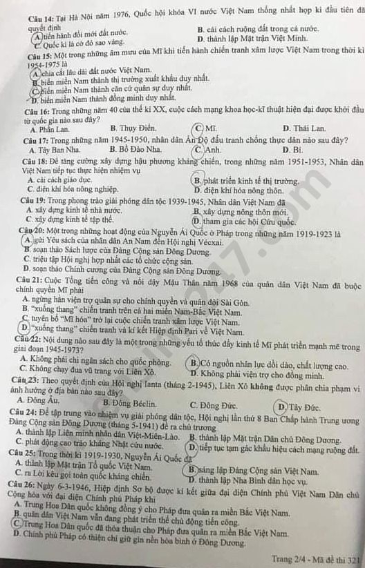 Đề thi môn Lịch Sử kỳ thi tốt nghiệp THPT 2020 đầy đủ mã đề mới nhất de thi mon lich su ky thi tot nghiep thpt 2020 day du ma de moi nhat