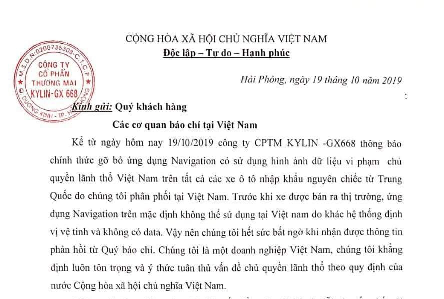 Ô tô Trung Quốc có bản đồ "đường lưỡi bò": Nhà phân phối Kylin "hết sức bất ngờ"? nha phan phoi kylin noi gi khi ban xe trung quoc co ban do duong luoi bo