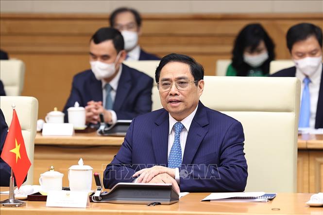 Thủ tướng Phạm Minh Chính hội đàm với Thủ tướng Lào Phankham Viphavanh Chú thích ảnh