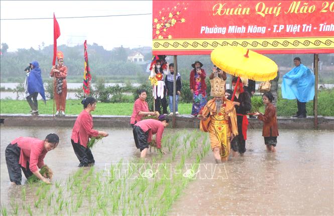 Độc đáo Lễ hội Vua Hùng dạy dân cấy lúa ở Phú Thọ Chú thích ảnh