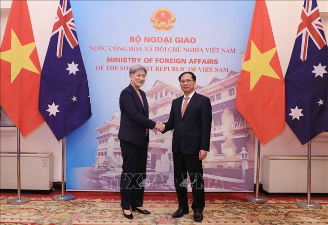 Bộ trưởng Bộ Ngoại giao Bùi Thanh Sơn hội đàm với Bộ trưởng Ngoại giao Australia Chú thích ảnh