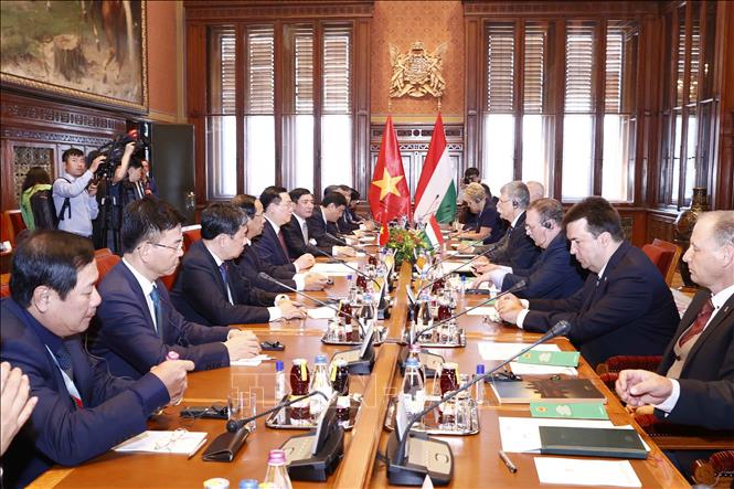 Chủ tịch Quốc hội Hungary đón, hội đàm với Chủ tịch Quốc hội Vương Đình Huệ Chú thích ảnh