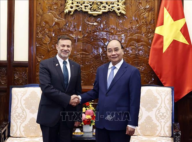 Chủ tịch nước Nguyễn Xuân Phúc tiếp Đại sứ Australia đến trình Quốc thư Chú thích ảnh