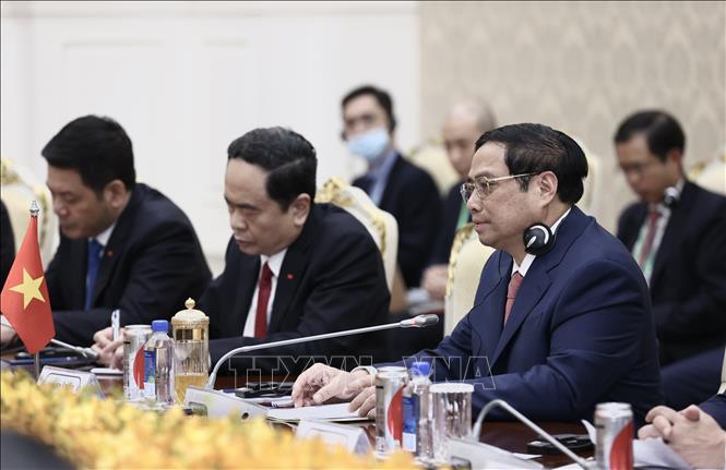 Thủ tướng Phạm Minh Chính hội đàm với Thủ tướng Campuchia Chú thích ảnh