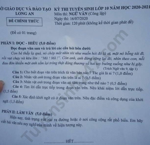 undefined 1359 de thi ngu van tuyen sinh lop 10 vao thpt tinh long an 2020 anh1