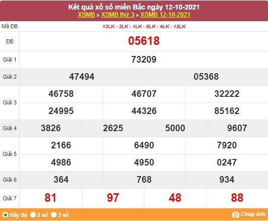 Kết quả XSMB ngày 13/10/2021 - Dự đoán, soi cầu trực tiếp xổ số miền Bắc hôm nay Kết quả XSMB ngày 13/10/2021 - Dự đoán, soi cầu trực tiếp xổ số miền Bắc hôm nay