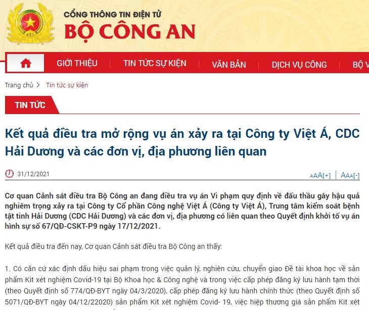 Khởi tố thêm nhiều cán bộ thuộc Bộ Y tế, Bộ KHCN và Giám đốc CDC 2 tỉnh liên quan đến vụ Việt Á Khởi tố thêm nhiều cán bộ thuộc Bộ Y tế, Bộ KHCN và Giám đốc CDC 2 tỉnh liên quan đến vụ Việt Á
