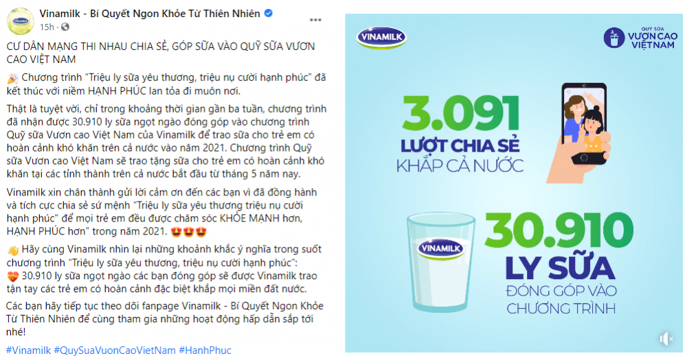 Qũy sữa Vươn cao Việt Nam của Vinamilk khởi động năm 2021 với “31.000 ly sữa yêu thương” từ cộng đồng Qũy sữa Vươn cao Việt Nam của Vinamilk khởi động năm 2021 với “31.000 ly sữa yêu thương” từ cộng đồng