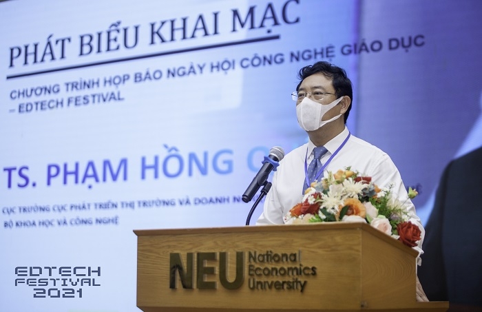 TS. Phạm Hồng Quất – Cục trưởng Cục Phát triển thị trường và doanh nghiệp khoa và học công nghệ thuộc Bộ Khoa học và Công nghệ (KH&CN) phát biểu khai mạc họp báo TS. Phạm Hồng Quất – Cục trưởng Cục Phát triển thị trường và doanh nghiệp khoa và học công nghệ thuộc Bộ Khoa học và Công nghệ (KH&CN) phát biểu khai mạc họp báo