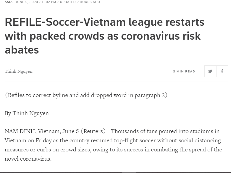 The Reuters and AP reported on “packed audiences” images at V-League 2020