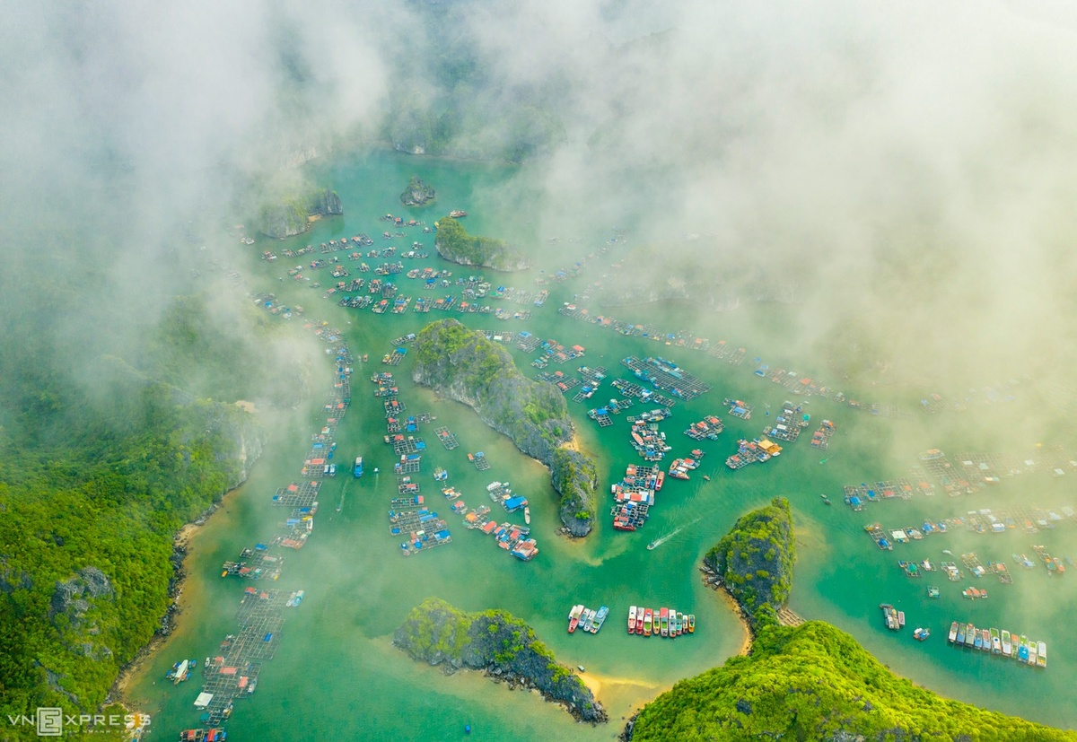 paradisiacal beauty of lan ha bay from bird eye view
