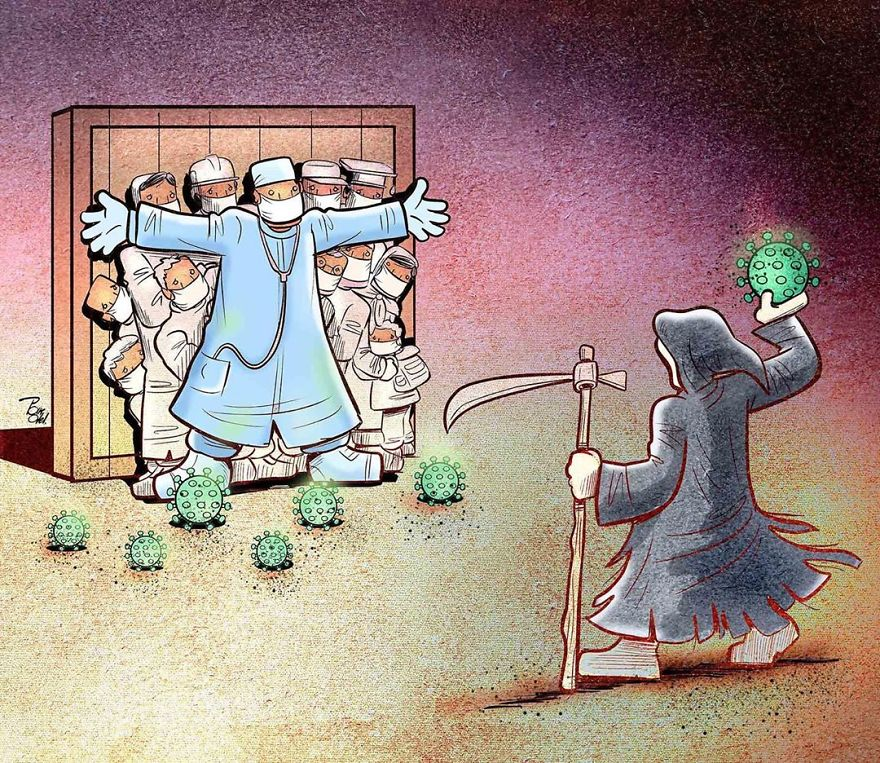 Illustrations by Iranian artist show the harsh reality of doctors during coronavirus outbreak illustrations by iranian artist show the harsh reality of doctors during coronavirus outbreak