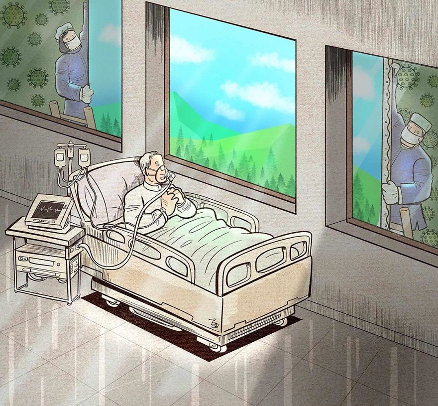 Illustrations by Iranian artist show the harsh reality of doctors during coronavirus outbreak illustrations by iranian artist show the harsh reality of doctors during coronavirus outbreak
