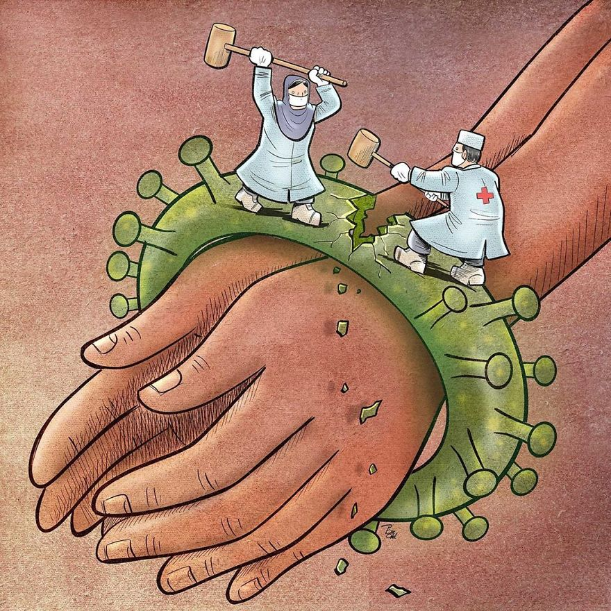 Illustrations by Iranian artist show the harsh reality of doctors during coronavirus outbreak illustrations by iranian artist show the harsh reality of doctors during coronavirus outbreak