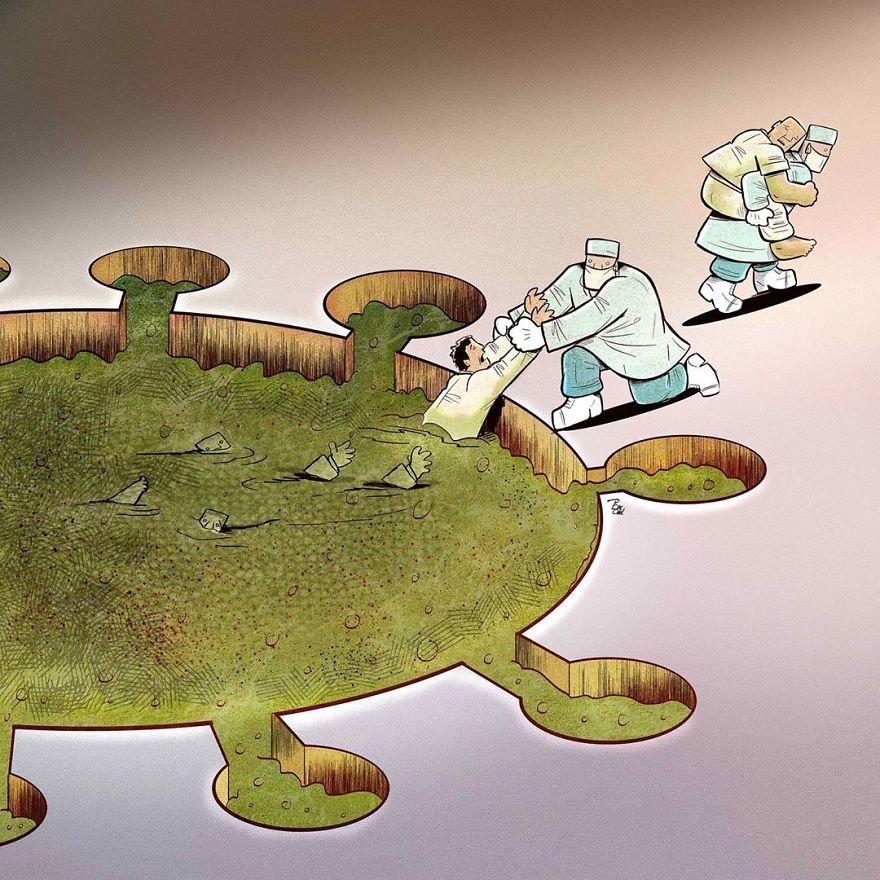 Illustrations by Iranian artist show the harsh reality of doctors during coronavirus outbreak illustrations by iranian artist show the harsh reality of doctors during coronavirus outbreak