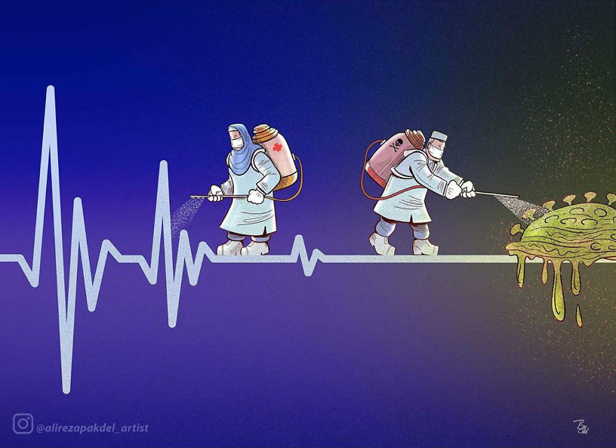 Illustrations by Iranian artist show the harsh reality of doctors during coronavirus outbreak illustrations by iranian artist show the harsh reality of doctors during coronavirus outbreak