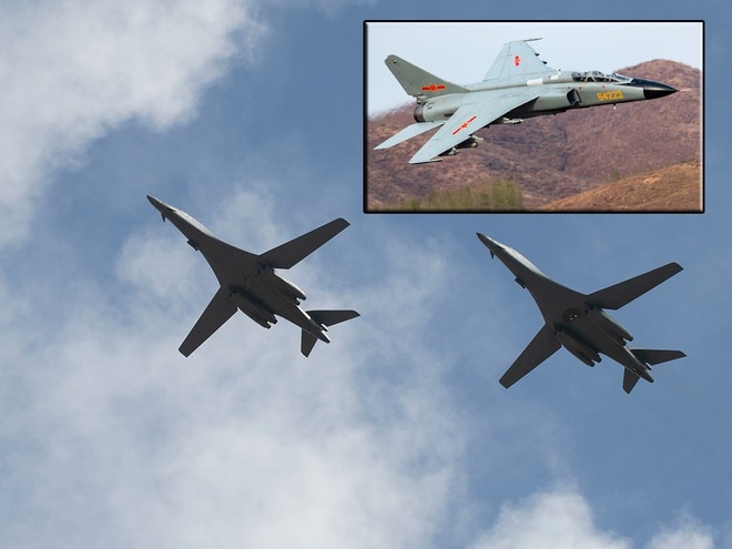 Oanh tạc cơ B-1 Lancer (trên) và máy bay chiến đấu JH-7 ẢNH: PACOM - CHINAMIL.COM.CN 3702 my1