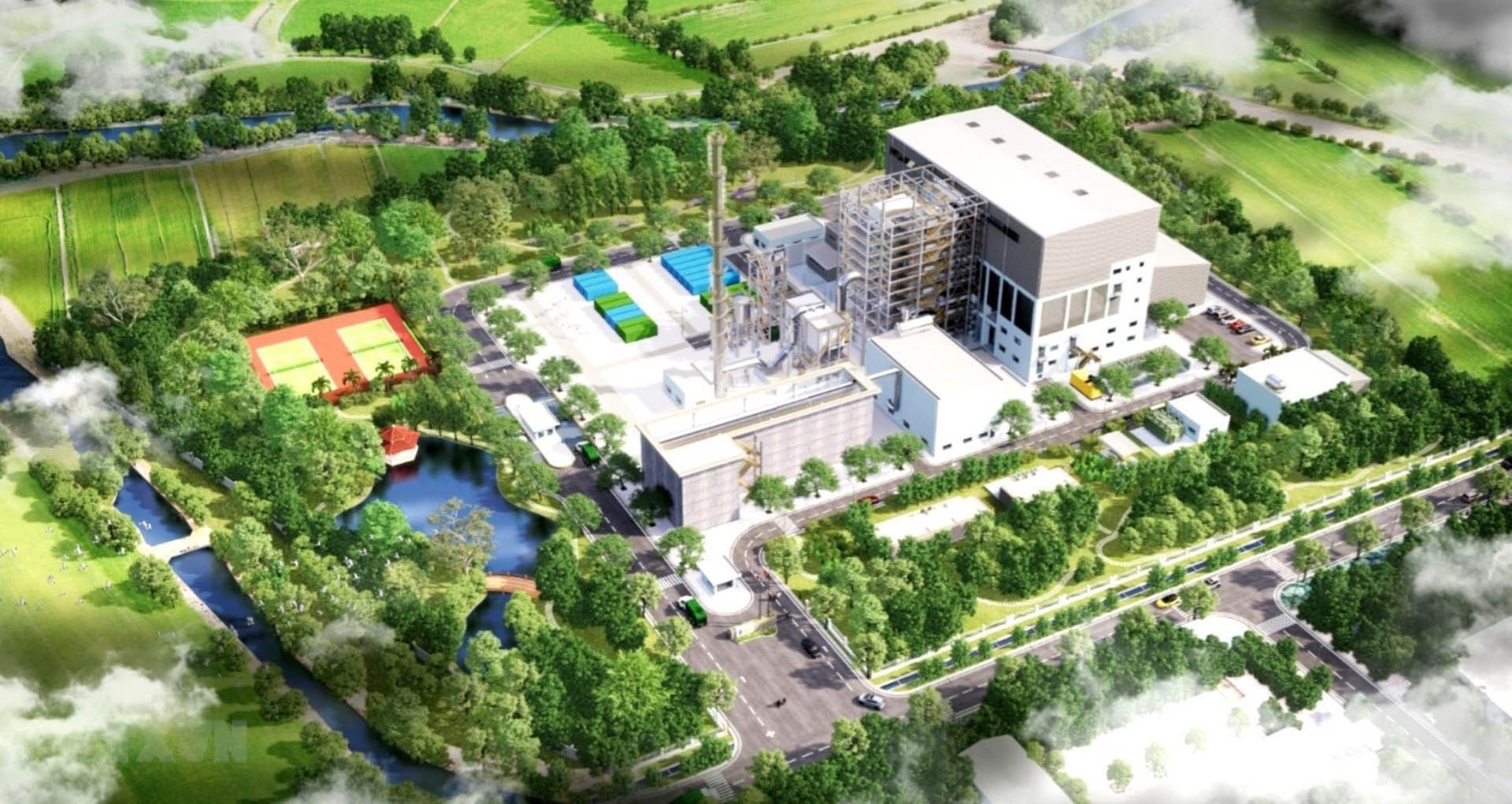 Phối cảnh dự án Nhà máy xử lý chất thải rắn công nghệ cao phát năng lượng tại xã Ngũ Thái, huyện Thuận Thành, tỉnh Bắc Ninh. (Nguồn: TTXVN) Phối cảnh dự án Nhà máy xử lý chất thải rắn công nghệ cao phát năng lượng tại xã Ngũ Thái, huyện Thuận Thành, tỉnh Bắc Ninh. (Nguồn: TTXVN)