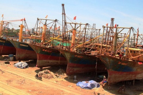 Nhiều tàu cá vỏ thép của ngư dân Bình Định phải “nằm bờ” để sửa chữa do hư hỏng. Nhiều tàu cá vỏ thép của ngư dân Bình Định phải “nằm bờ” để sửa chữa do hư hỏng.