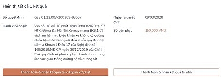 Hướng dẫn cách nộp phạt vi phạm giao thông qua mạng huong dan cach nop phat vi pham giao thong qua mang