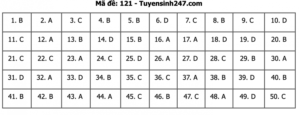 Đáp án đề thi môn Toán kỳ thi tốt nghiệp THPT Quốc gia 2020 dap an de thi mon toan ky thi tot nghiep thpt quoc gia 2020