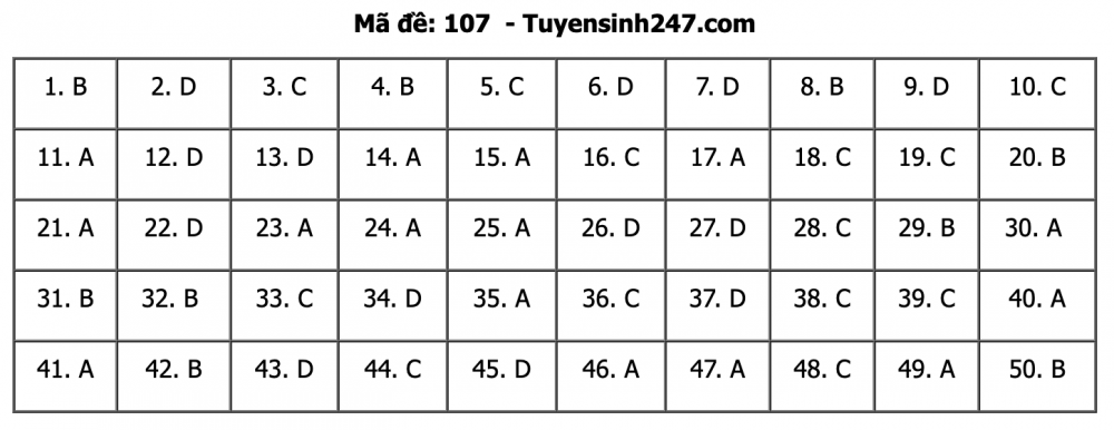 Đáp án đề thi môn Toán kỳ thi tốt nghiệp THPT Quốc gia 2020 dap an de thi mon toan ky thi tot nghiep thpt quoc gia 2020
