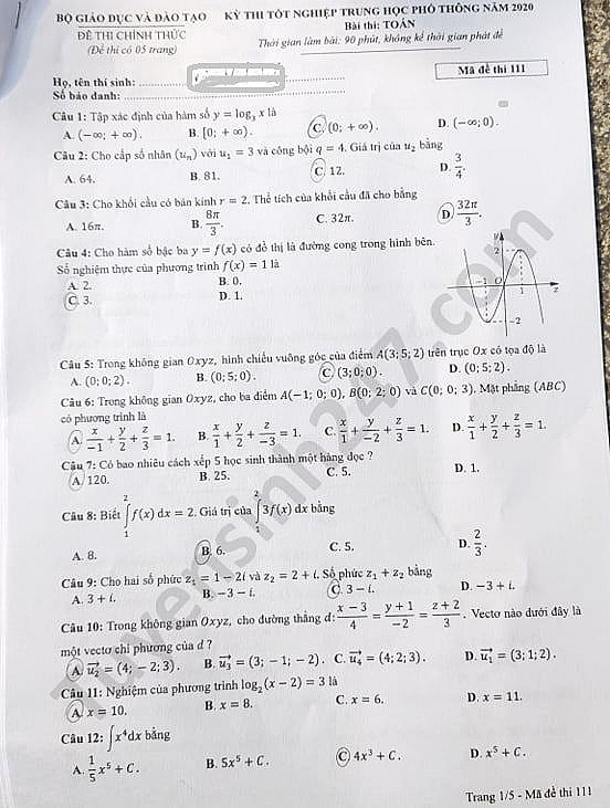 5707 de thi tot nghiep thpt mon toan 2020 ma 111 1 result