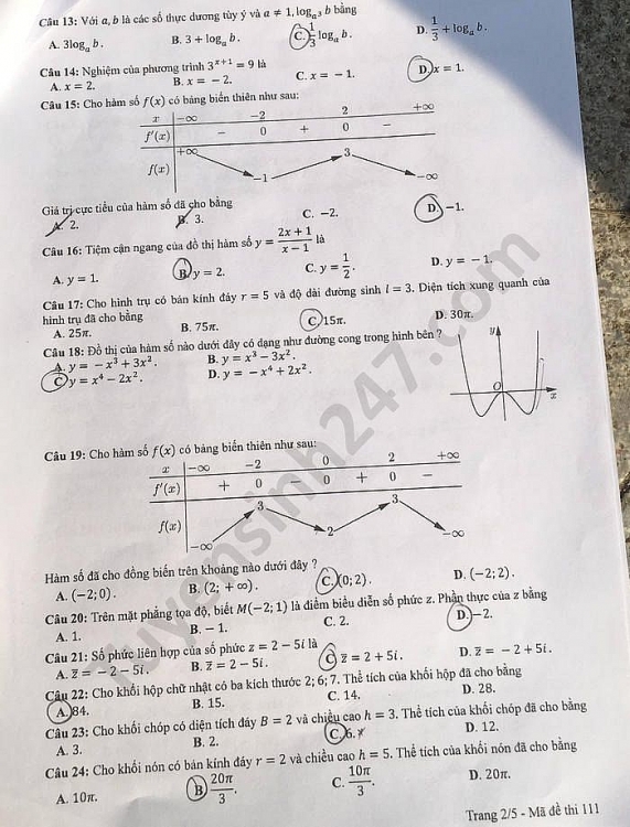 5713 de thi tot nghiep thpt mon toan 2020 ma 111 2 result 1