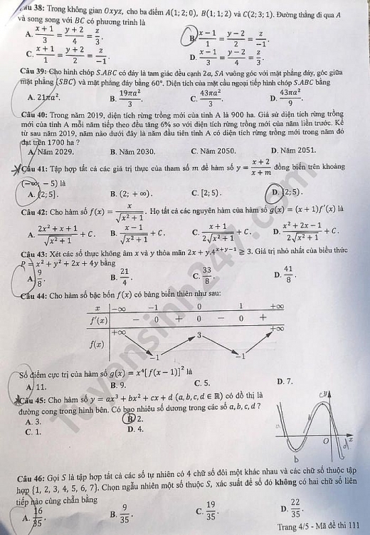 5726 de thi tot nghiep thpt mon toan 2020 ma 111 4 result 1