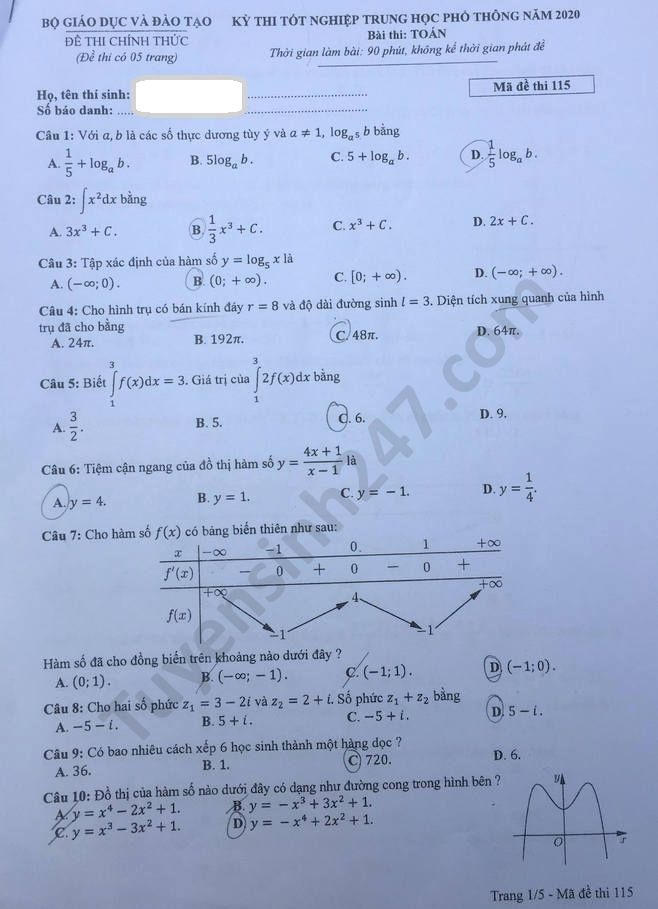 undefined 2709 de thi tot nghiep thpt mon toan 2020 ma 115 1 result