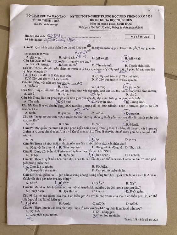 Đề thi môn Sinh Học kỳ thi tốt nghiệp THPT 2020 đầy đủ mã đề mới nhất de thi mon sinh hoc ky thi tot nghiep thpt 2020 day du ma de moi nhat