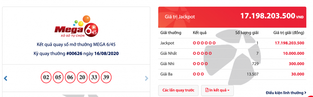 Kết quả xổ số Vietlott Mega 6 45 tối ngày 16 8 2020 Cơ hội trúng gần 16 tỷ đồng dành cho ai ket qua xo so vietlott mega 645 toi ngay 1682020 co hoi trung gan 16 ty dong danh cho ai