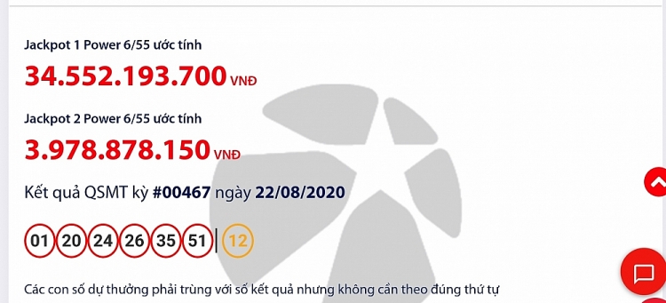 Kết quả xổ số Vietlott Power 6/55 tối ngày 22/8/2020: Hơn 38 tỉ đồng chưa có chủ ket qua xo so vietlott power 655 toi ngay 2282020 37 ti dong ve tay ai