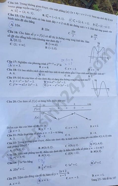 Đề thi môn Toán tốt nghiệp THPT quốc gia 2020 đợt 2 de thi mon toan tot nghiep thpt quoc gia 2020 dot 2