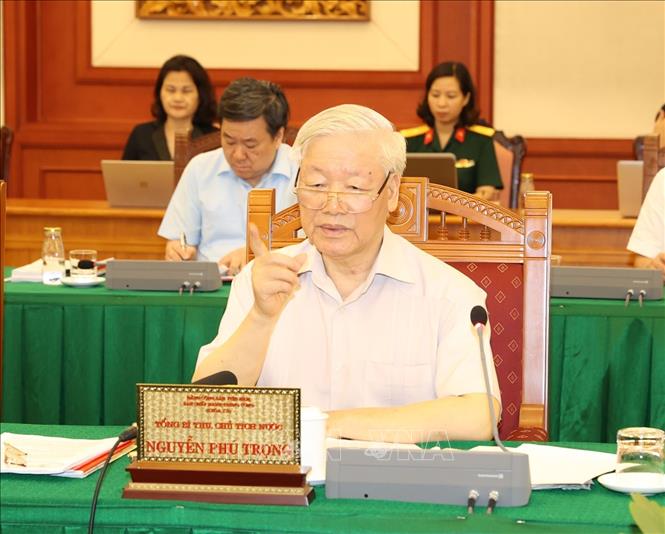 Tổng Bí thư, Chủ tịch nước chủ trì buổi làm việc với Ban Thường vụ Quân ủy Trung ương Chú thích ảnh