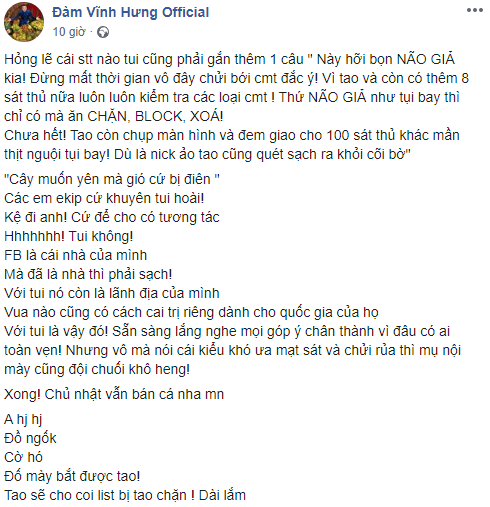 Đàm Vĩnh Hưng xưng mày tao, gọi anti-fan là não giả dam vinh hung xung may tao goi anti fan la nao gia