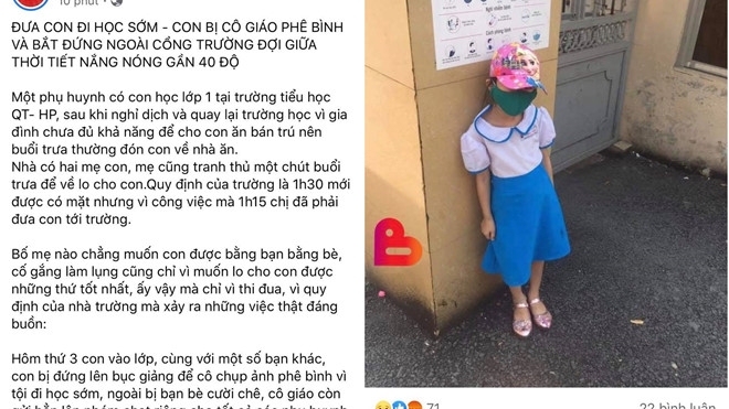 Vụ học sinh bị đưa ra cổng trường giữa trưa nắng vì đến sớm, hiệu trưởng lên tiếng vu hoc sinh bi dua ra cong truong giua trua nang vi den som hieu truong len tieng