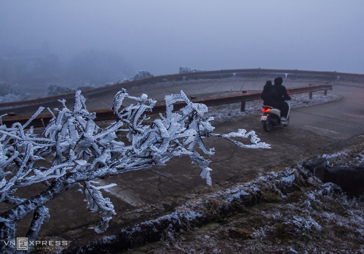 Frost gives Vietnam's northern provinces a new look Along the route stretching more than 3km, frost is ubiquitous. (Photo: VNE)