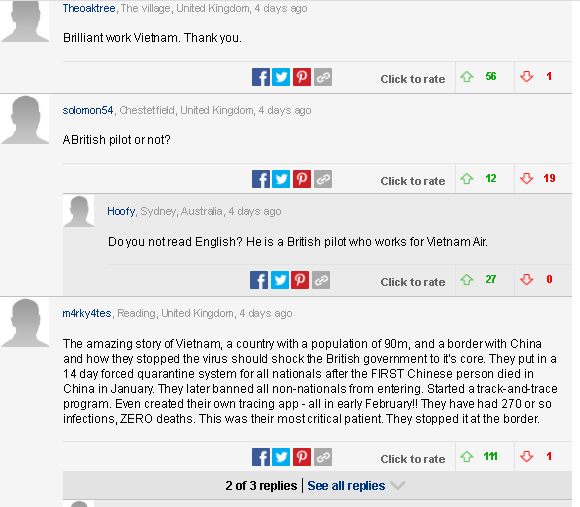 International readers praise Vietnam’s efforts in saving British pilot COVID-19 patient international readers praise vietnams efforts in saving british pilot covid 19 patient