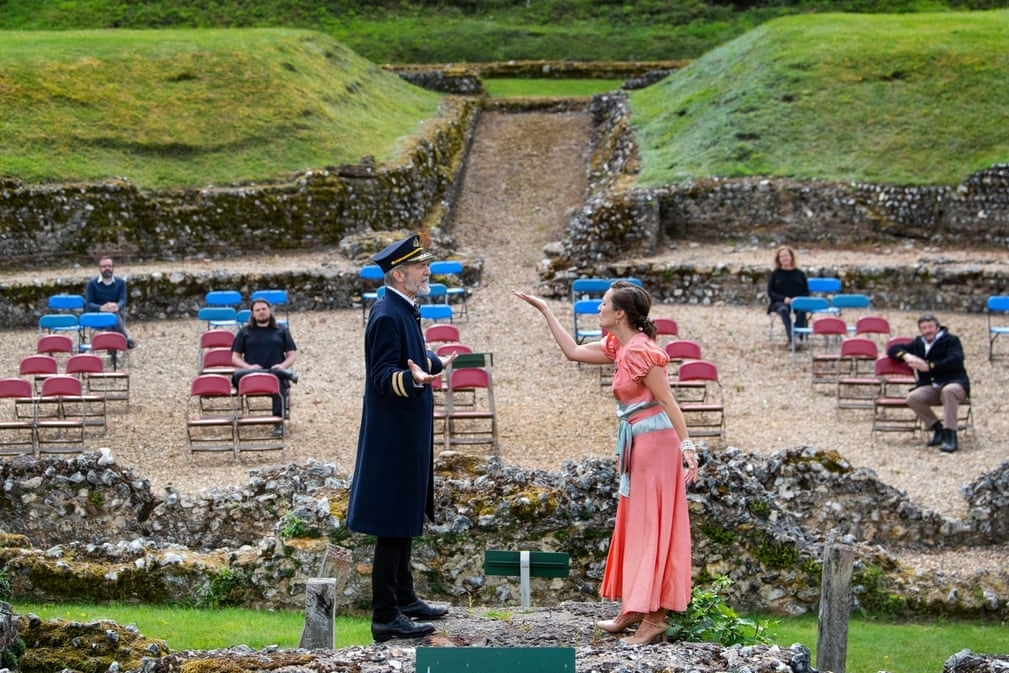 Unprecedented outdoor life activities during COVID-19 time Two artists rehearsing outdoor