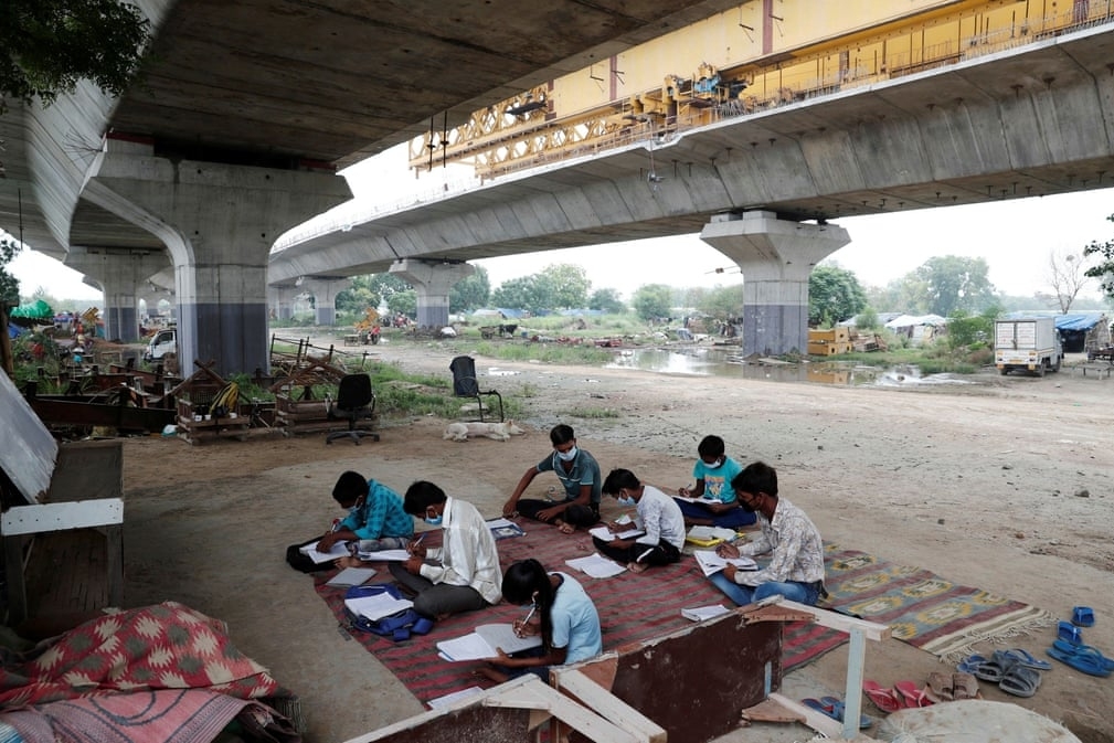 Unprecedented outdoor life activities during COVID-19 time Open-air classroom for students in India