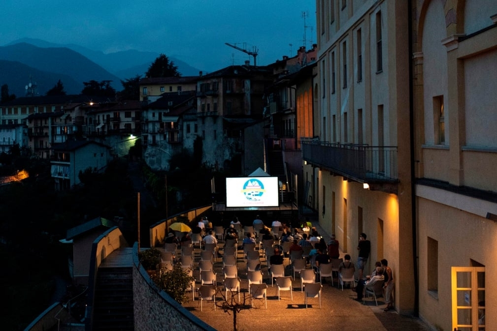Outdoor life in COVID-19 time People watch movies outdoors in Italy