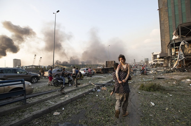 Deadend aftermath of the massive Beirut explosion