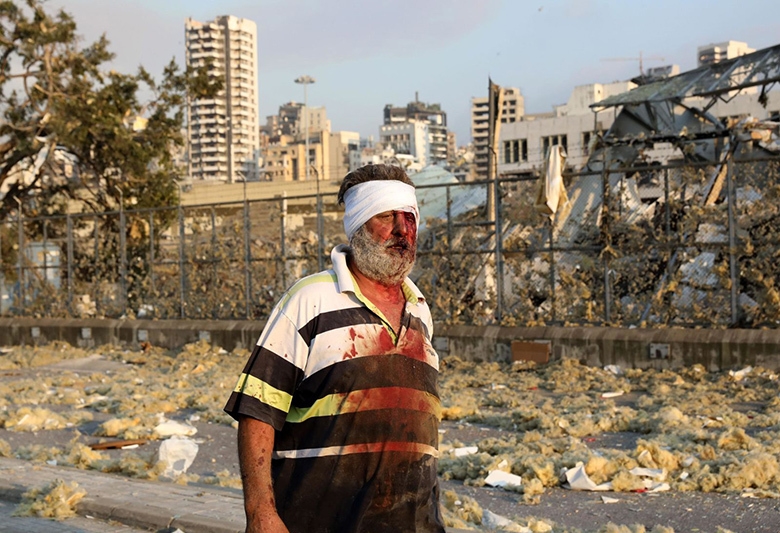 Deadend aftermath of the massive Beirut explosion