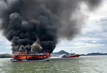 massive fire engulfs cruise ship in southern vietnam