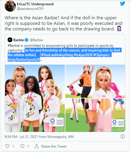 Barbie Criticized for Allegedly Leaving out Asians in 'Inclusive' Tokyo 2020 Collection Barbie Criticized for Allegedly Leaving out Asians in 'Inclusive' Tokyo 2020 Collection
