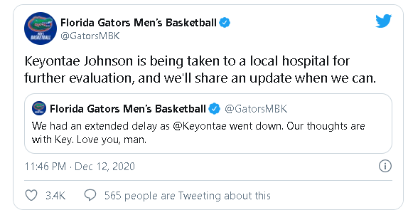 Florida's Keyontae Johnson collapsed during game, in critical but stable condition Florida's Keyontae Johnson collapsed during game, in critical but stable condition
